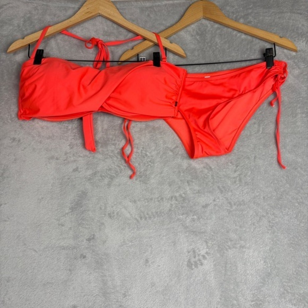 La Vie en Rose Aqua Neon Coral Strappy‎ Bandeau Bikini Set M/XXL Summer